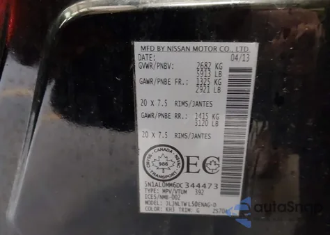 2013 Infiniti Jx35 z USA, uszkodzony, nr VIN 5N1AL0MM6DC344473